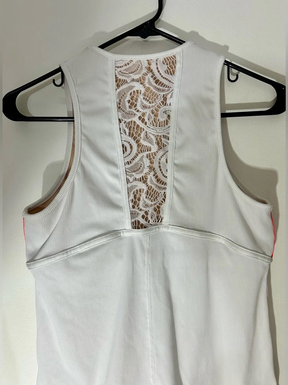 Lucky in Love White Racerback Tank with Lace Back Panel, Women’s Medium - Tennis
